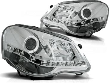 Scheinwerfer LED Tagfahrlicht Optik für VW Polo 9N3 Bj. 05-09 Chrom